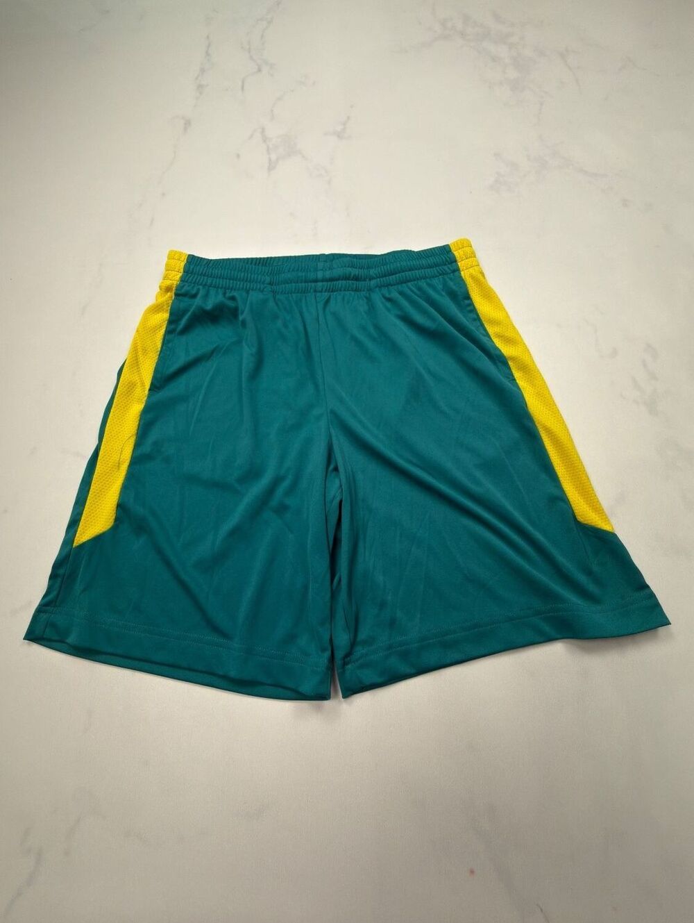 Tek Gear Colorblock Athletic Shorts Teal Yellow Modern Loose Fit - Boys XL Husky